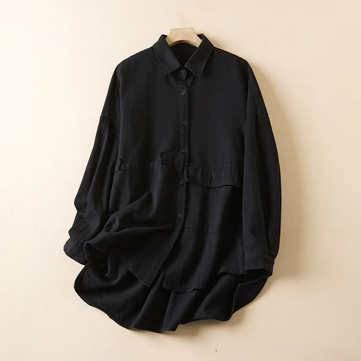 Buddha Stones Fall Irregular Design Long Sleeve Women's Cotton Linen Lapel Jacket With Pockets - Black - US14，UK/AU18，EU46 (2XL) - image 9