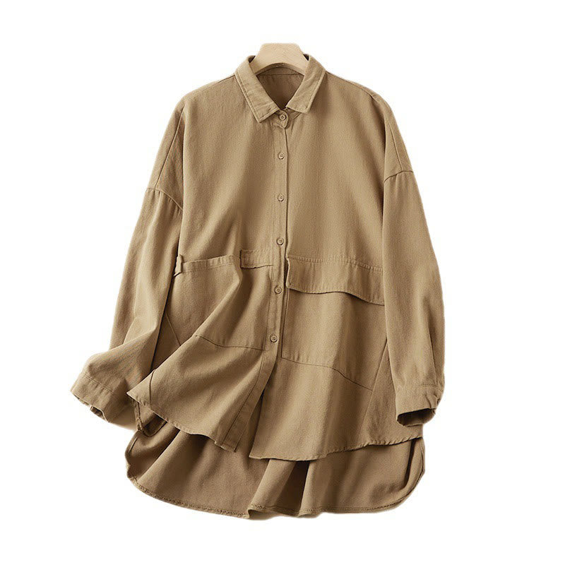 Buddha Stones Fall Irregular Design Long Sleeve Women's Cotton Linen Lapel Jacket With Pockets - image 8