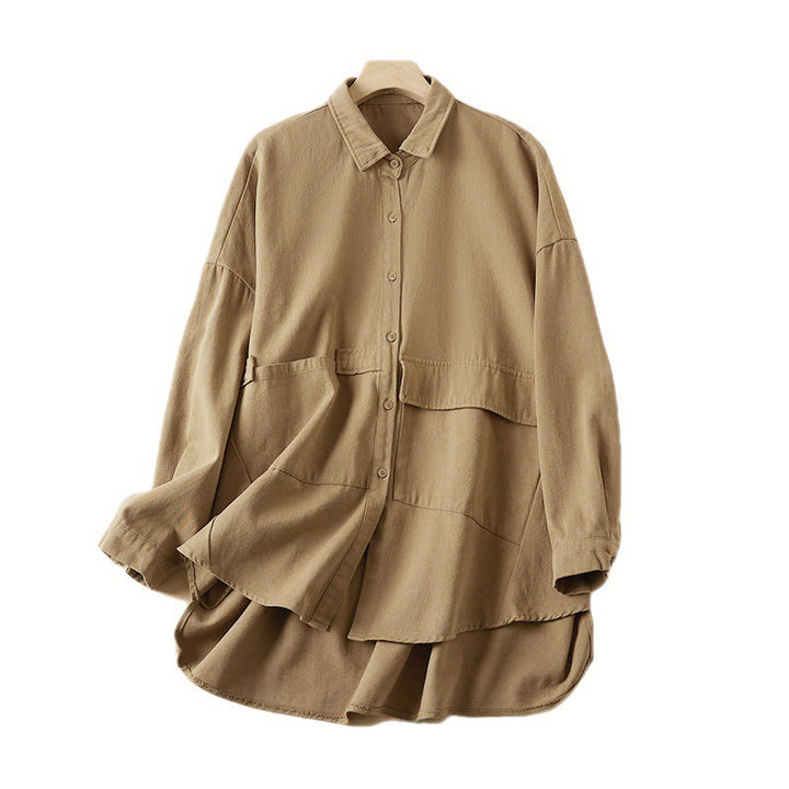 Buddha Stones Fall Irregular Design Long Sleeve Women's Cotton Linen Lapel Jacket With Pockets - image 8