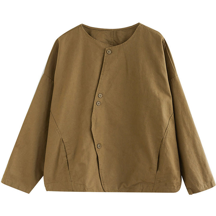 Buddha Stones Spring Plain Asymmetry Design Long Sleeve Women's Cotton Linen Jacket With Pockets - image 10