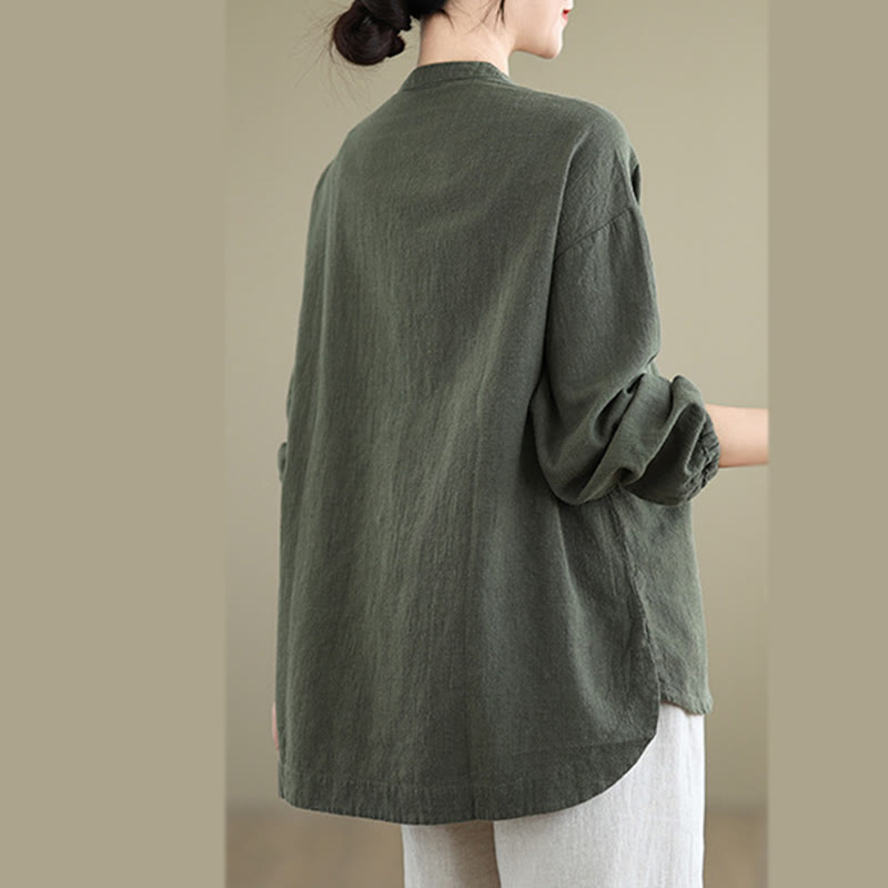 Buddha Stones Colorful Buttons Design Long Sleeve Women's Cotton Linen Shirt - image 9
