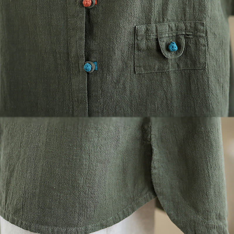 Buddha Stones Colorful Buttons Design Long Sleeve Women's Cotton Linen Shirt - image 13
