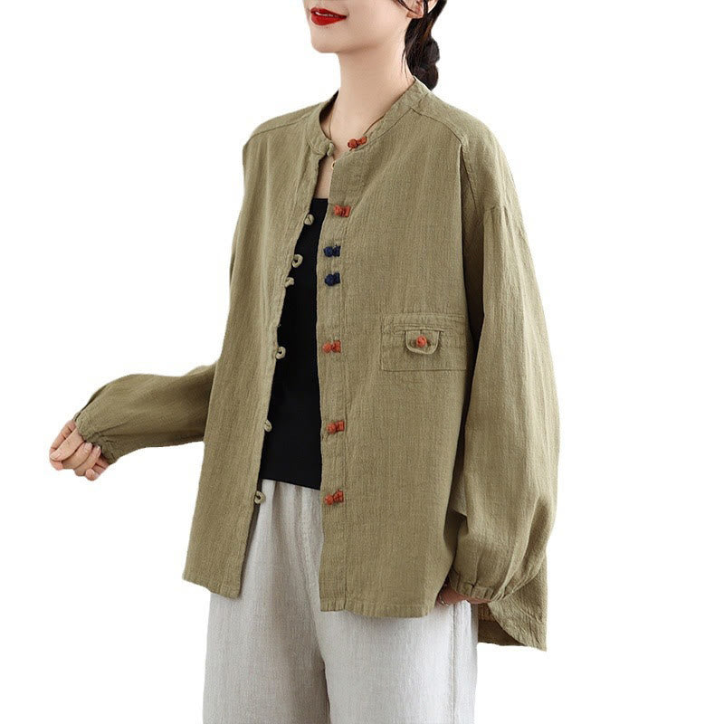 Buddha Stones Colorful Buttons Design Long Sleeve Women's Cotton Linen Shirt - image 19