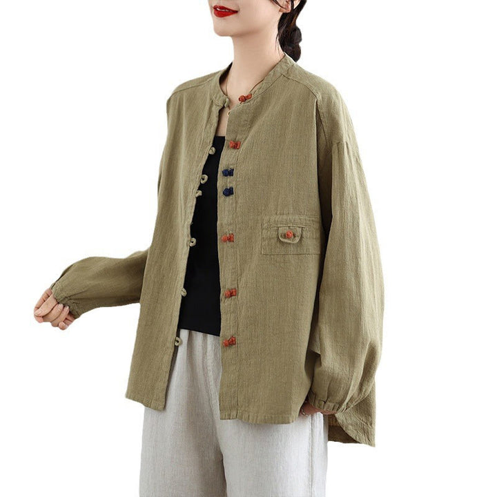 Buddha Stones Colorful Buttons Design Long Sleeve Women's Cotton Linen Shirt - image 19