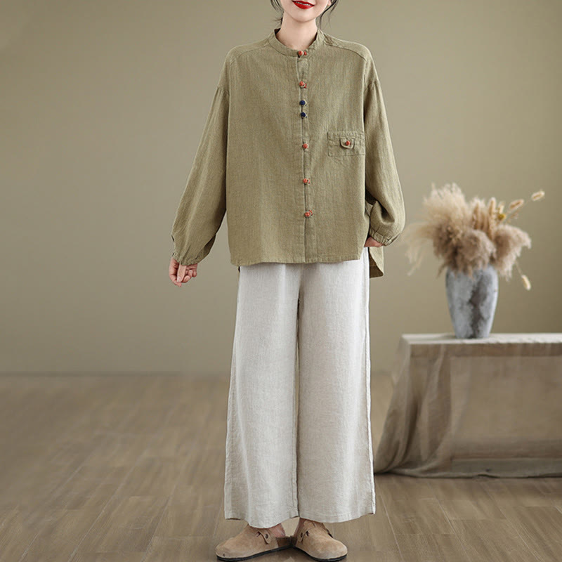 Buddha Stones Colorful Buttons Design Long Sleeve Women's Cotton Linen Shirt - image 18