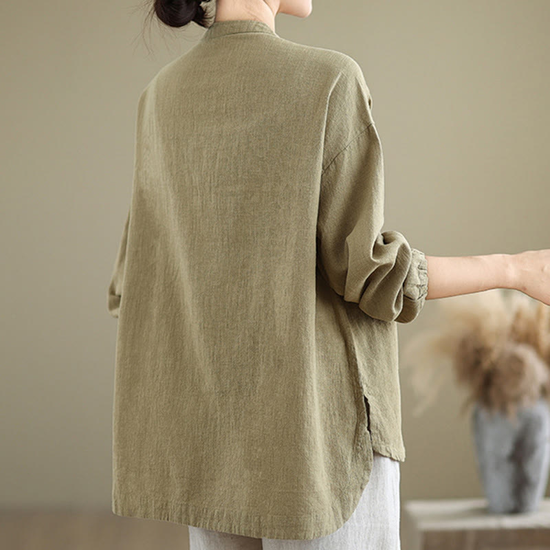 Buddha Stones Colorful Buttons Design Long Sleeve Women's Cotton Linen Shirt - image 17