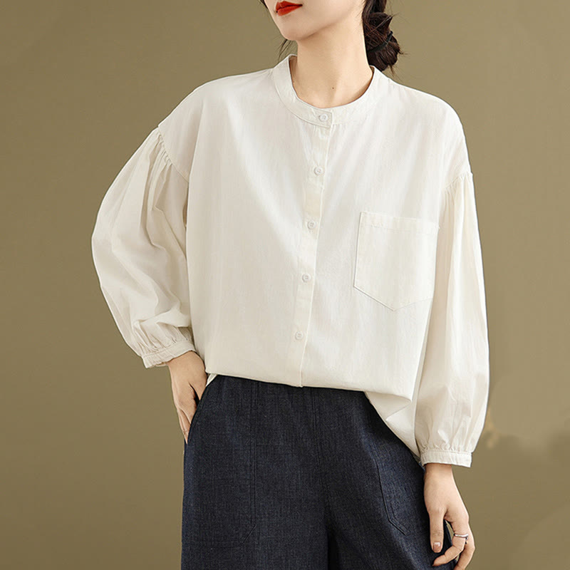 Buddha Stones Commute Half Buttons Accordion Pleats Design Women's Cotton Linen Long Sleeve Shirt - image 20