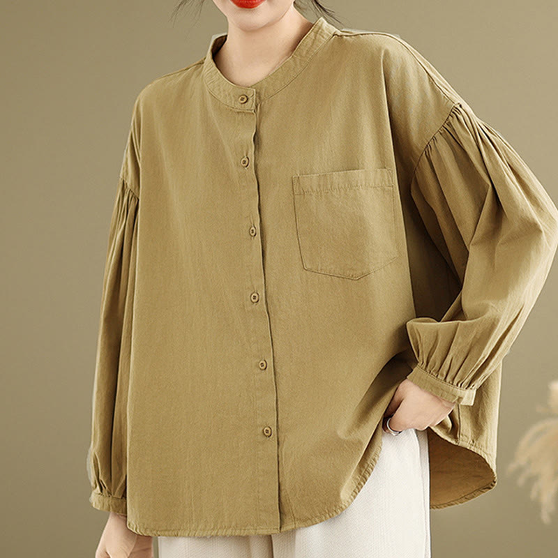 Buddha Stones Commute Half Buttons Accordion Pleats Design Women's Cotton Linen Long Sleeve Shirt - image 1
