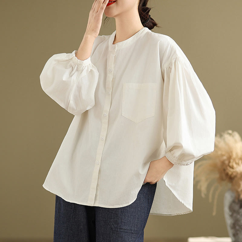 Buddha Stones Commute Half Buttons Accordion Pleats Design Women's Cotton Linen Long Sleeve Shirt - Ivory - US8-10，UK/AU12-14，EU40-42 (2XL) - image 17