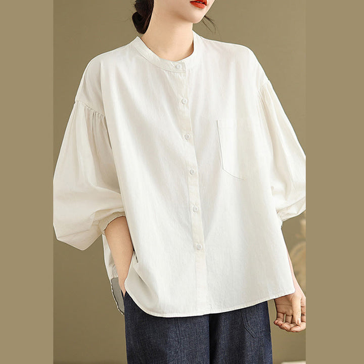Buddha Stones Commute Half Buttons Accordion Pleats Design Women's Cotton Linen Long Sleeve Shirt - image 22