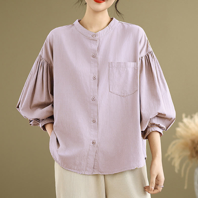 Buddha Stones Commute Half Buttons Accordion Pleats Design Women's Cotton Linen Long Sleeve Shirt - Thistle - US8-10，UK/AU12-14，EU40-42 (2XL) - image 12