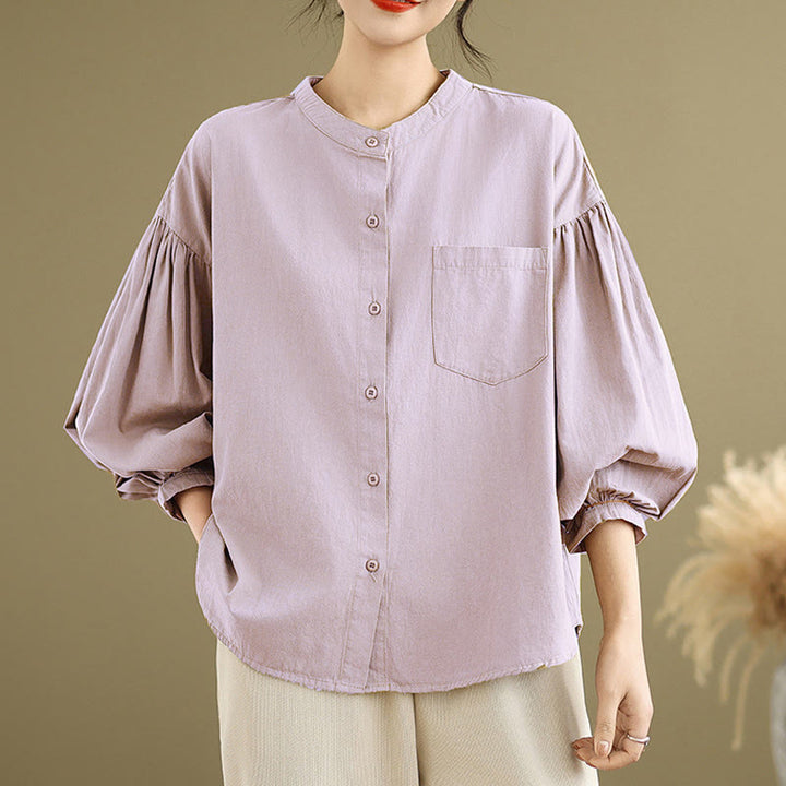 Buddha Stones Commute Half Buttons Accordion Pleats Design Women's Cotton Linen Long Sleeve Shirt - Thistle - US8-10，UK/AU12-14，EU40-42 (2XL) - image 12