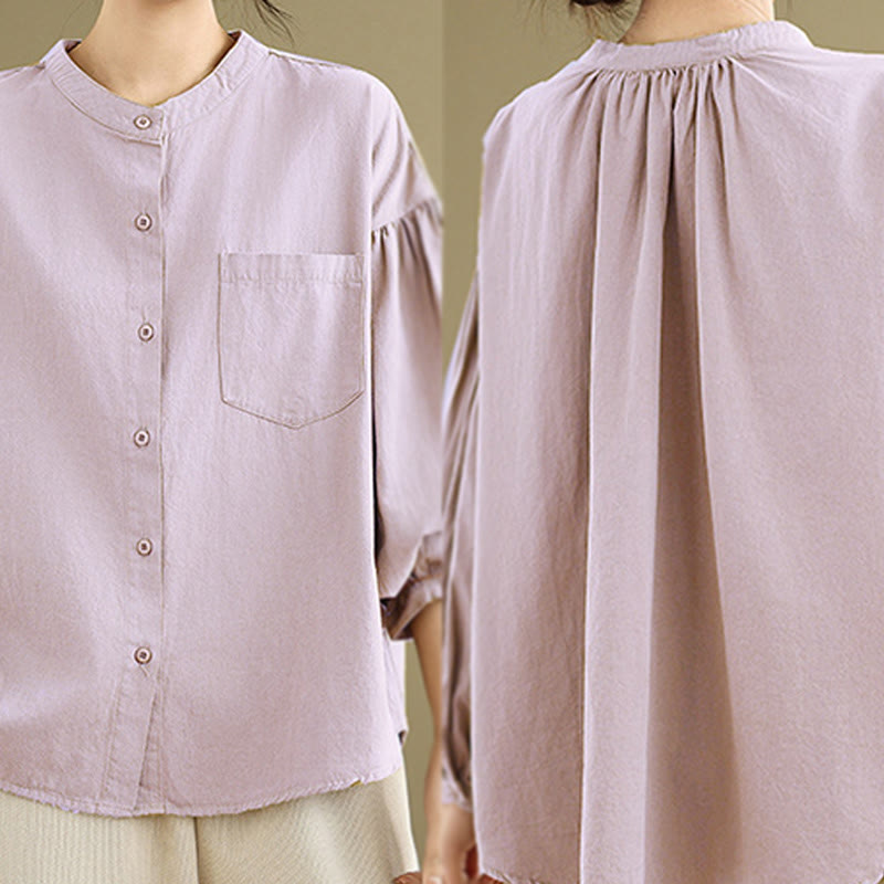 Buddha Stones Commute Half Buttons Accordion Pleats Design Women's Cotton Linen Long Sleeve Shirt - image 15