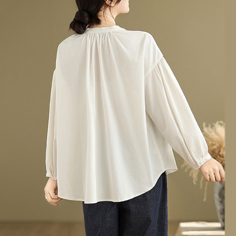 Buddha Stones Commute Half Buttons Accordion Pleats Design Women's Cotton Linen Long Sleeve Shirt - image 19