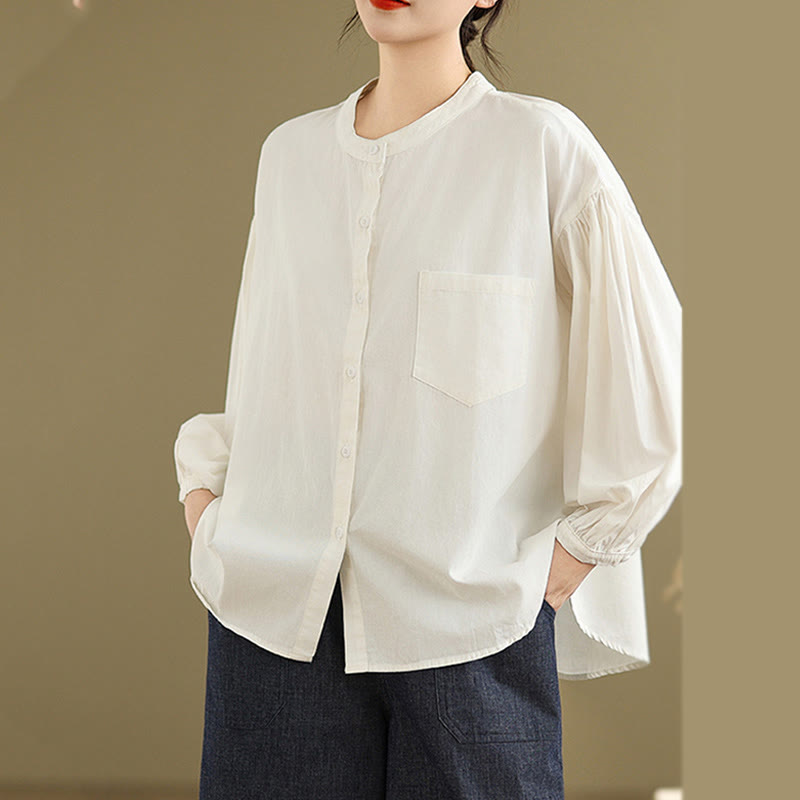 Buddha Stones Commute Half Buttons Accordion Pleats Design Women's Cotton Linen Long Sleeve Shirt - image 21