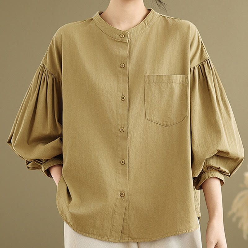 Buddha Stones Commute Half Buttons Accordion Pleats Design Women's Cotton Linen Long Sleeve Shirt - image 2