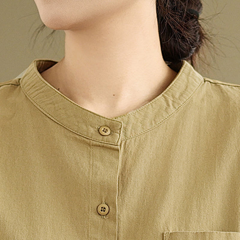 Buddha Stones Commute Half Buttons Accordion Pleats Design Women's Cotton Linen Long Sleeve Shirt - image 7