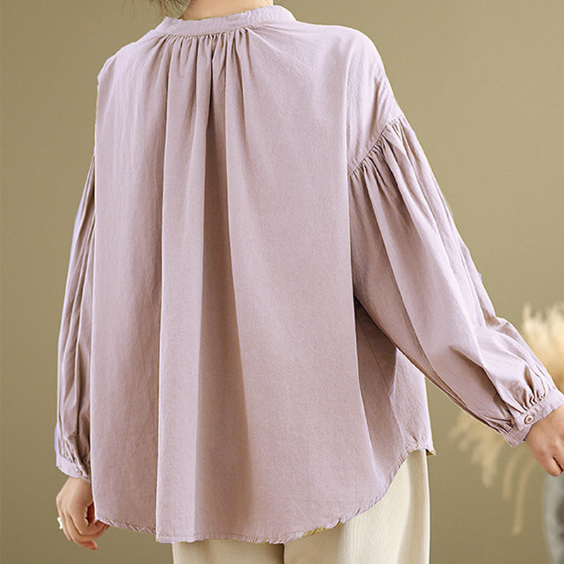 Buddha Stones Commute Half Buttons Accordion Pleats Design Women's Cotton Linen Long Sleeve Shirt - image 13