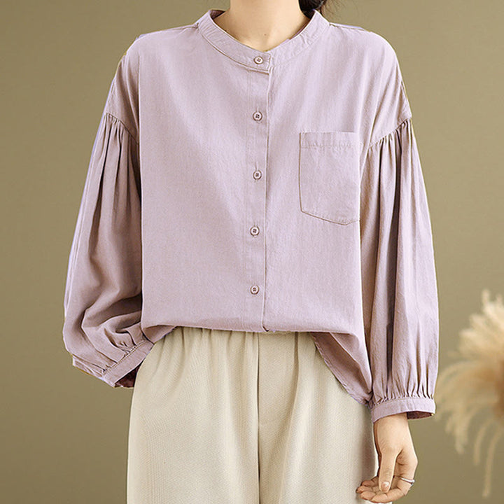 Buddha Stones Commute Half Buttons Accordion Pleats Design Women's Cotton Linen Long Sleeve Shirt - image 14