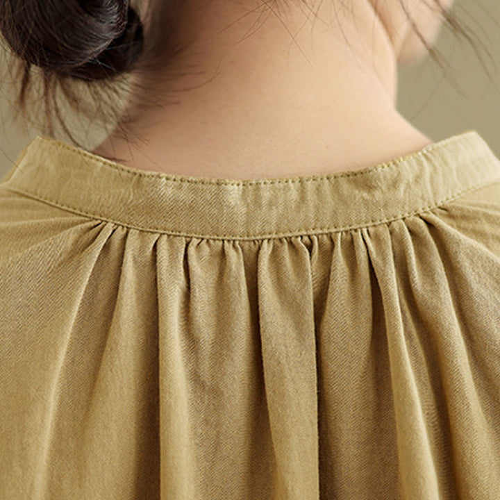 Buddha Stones Commute Half Buttons Accordion Pleats Design Women's Cotton Linen Long Sleeve Shirt - image 8