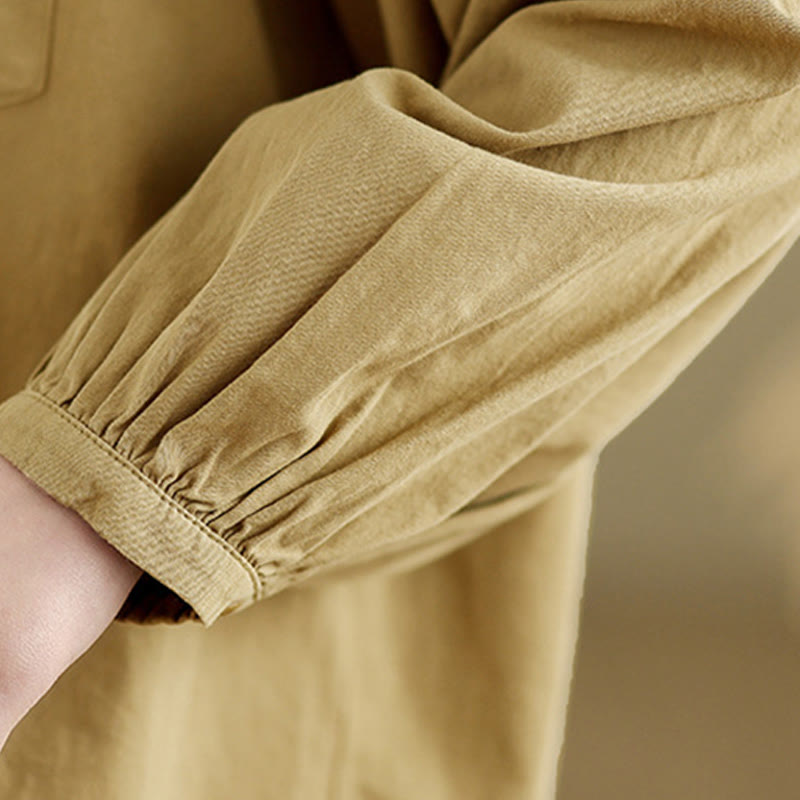 Buddha Stones Commute Half Buttons Accordion Pleats Design Women's Cotton Linen Long Sleeve Shirt - image 9