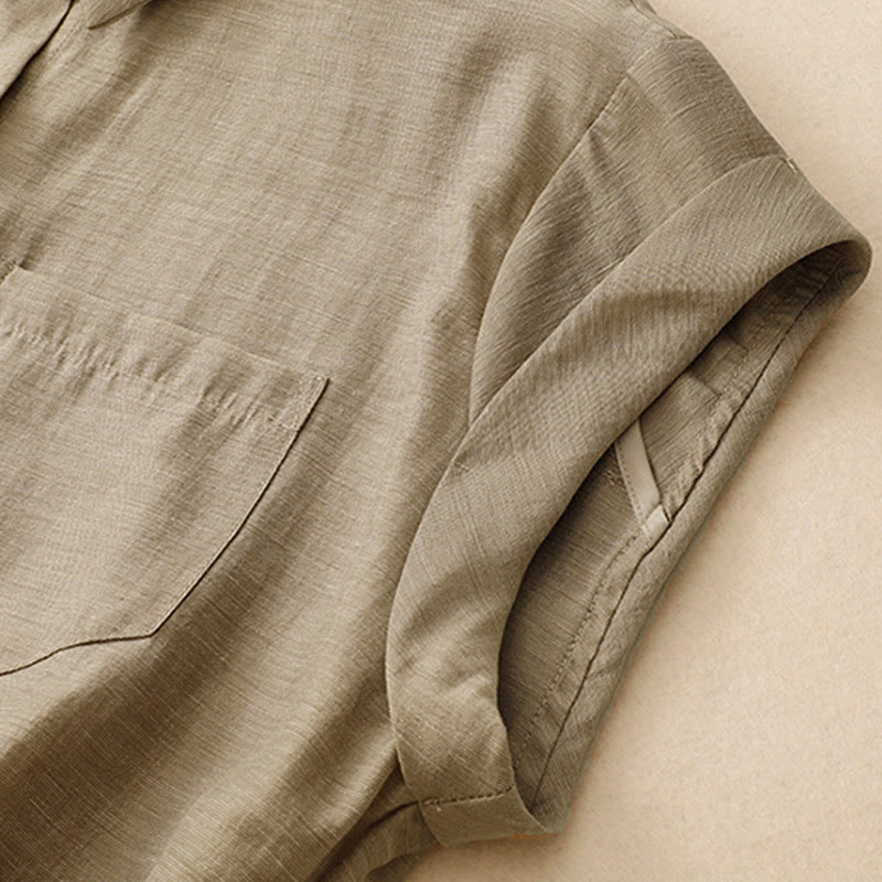 Buddha Stones 2Pcs Short Sleeve Shirt 7-8 Length Skirt With Pockets Cotton Linen Women's Set - image 4