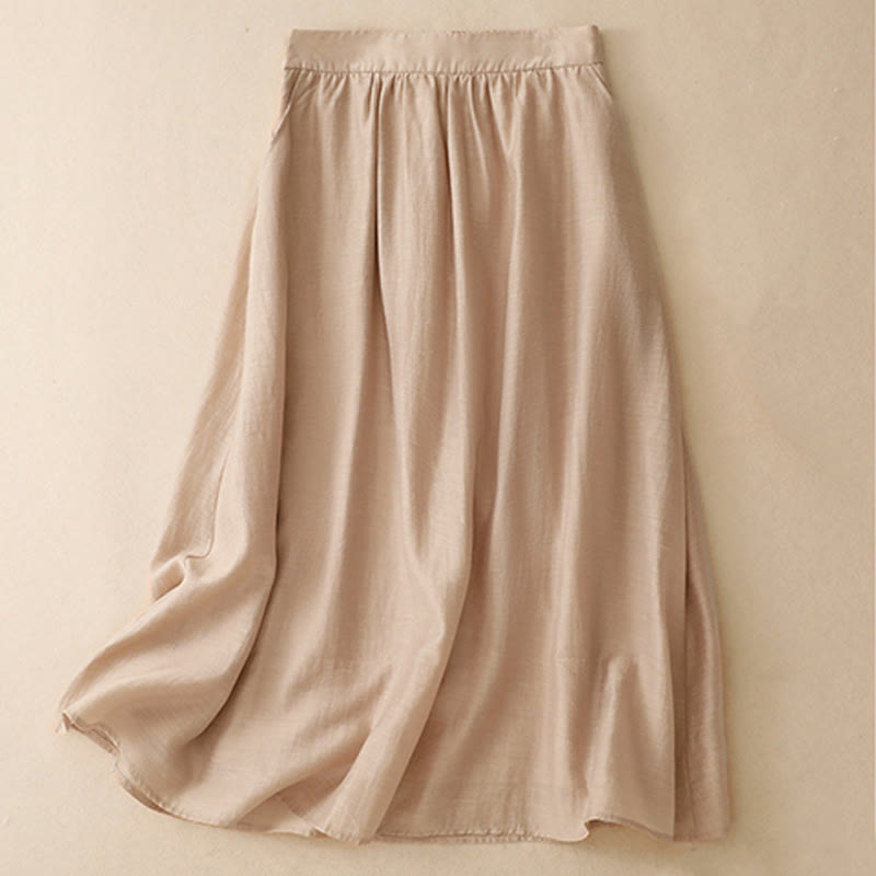 Buddha Stones 2Pcs Short Sleeve Shirt 7-8 Length Skirt With Pockets Cotton Linen Women's Set - image 20