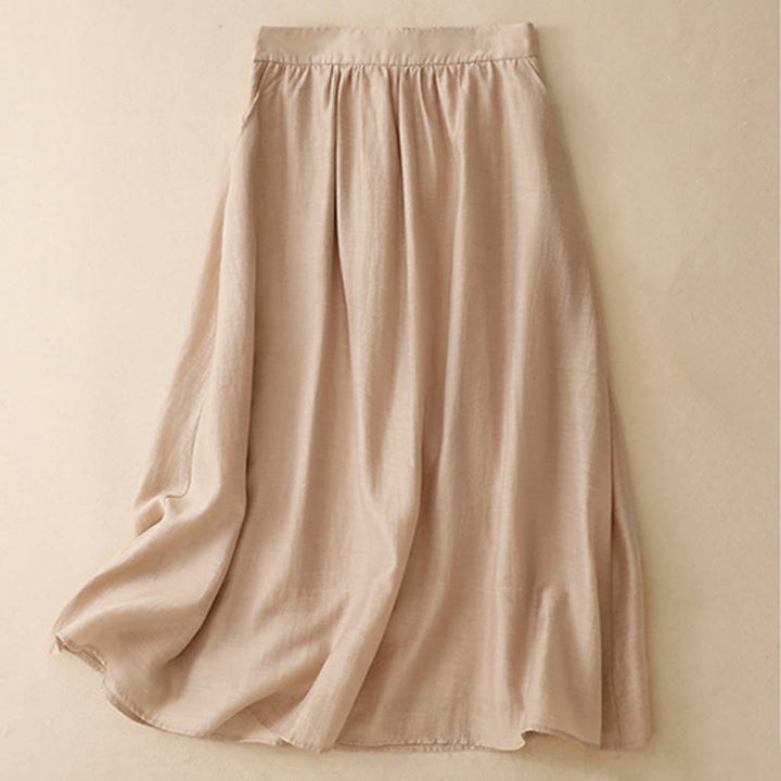 Buddha Stones 2Pcs Short Sleeve Shirt 7-8 Length Skirt With Pockets Cotton Linen Women's Set - image 20