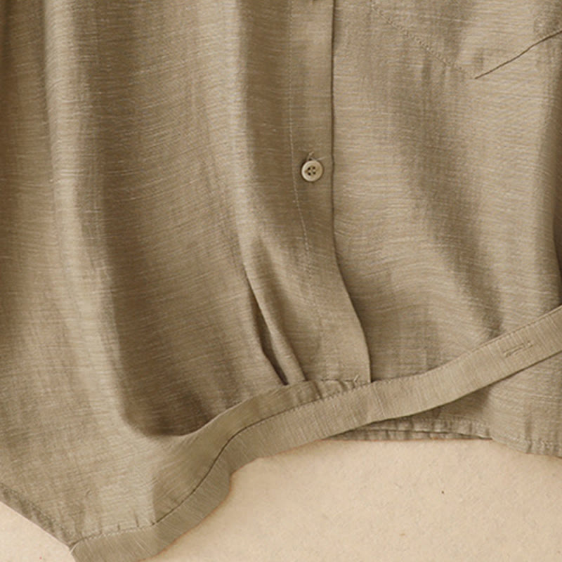 Buddha Stones 2Pcs Short Sleeve Shirt 7-8 Length Skirt With Pockets Cotton Linen Women's Set - image 5