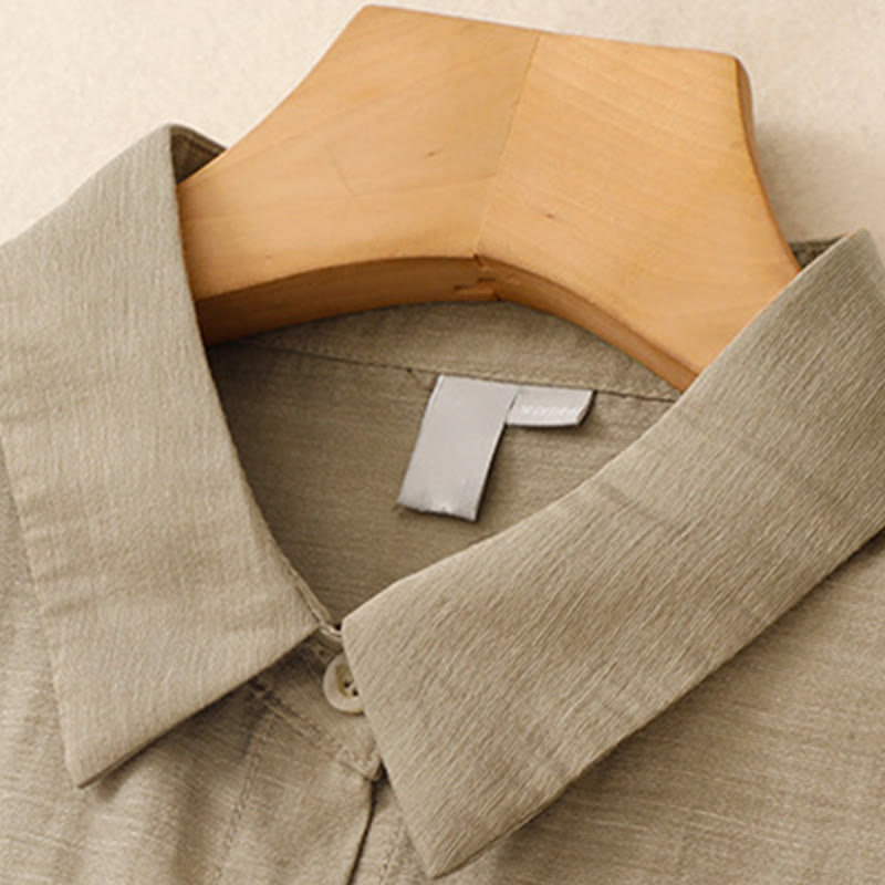 Buddha Stones 2Pcs Short Sleeve Shirt 7-8 Length Skirt With Pockets Cotton Linen Women's Set - image 3