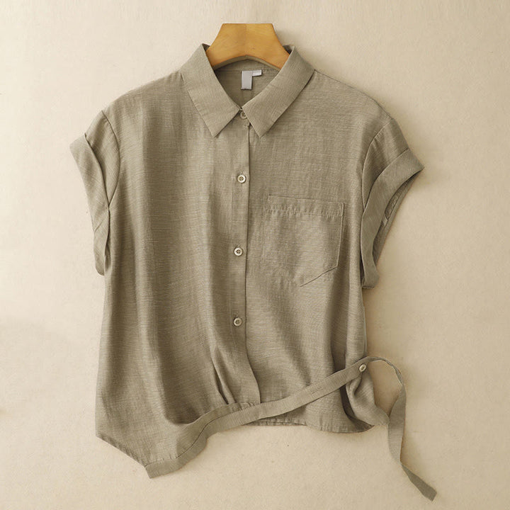 Buddha Stones 2Pcs Short Sleeve Shirt 7-8 Length Skirt With Pockets Cotton Linen Women's Set - image 2