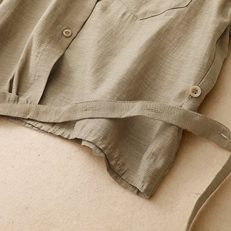 Buddha Stones 2Pcs Short Sleeve Shirt 7-8 Length Skirt With Pockets Cotton Linen Women's Set - image 6