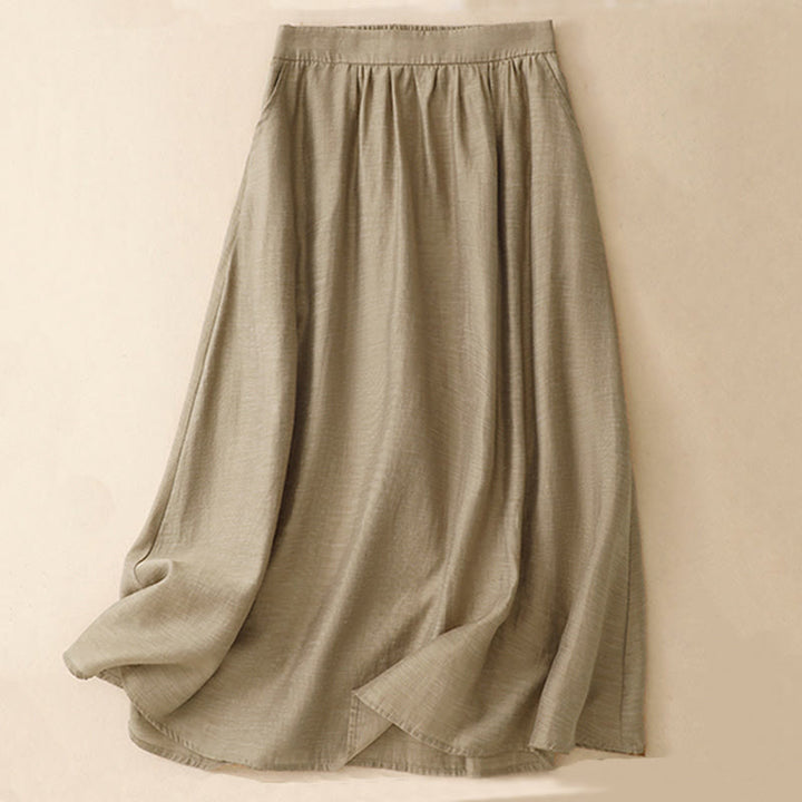 Buddha Stones 2Pcs Short Sleeve Shirt 7-8 Length Skirt With Pockets Cotton Linen Women's Set - image 7