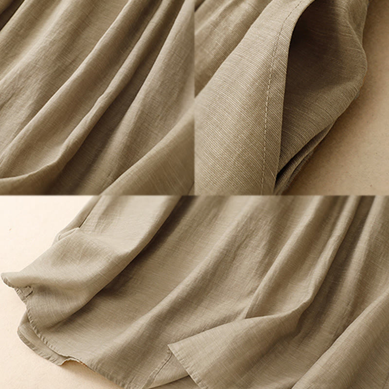 Buddha Stones 2Pcs Short Sleeve Shirt 7-8 Length Skirt With Pockets Cotton Linen Women's Set - image 12