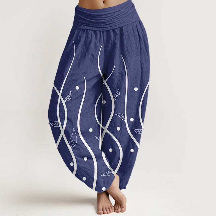 Buddha Stones Casual Minimalist Vine Leaf Pattern Women's Elastic Waist Harem Pants - DarkBlue - US22，UK/AU26，EU54 (6XL) - image 7