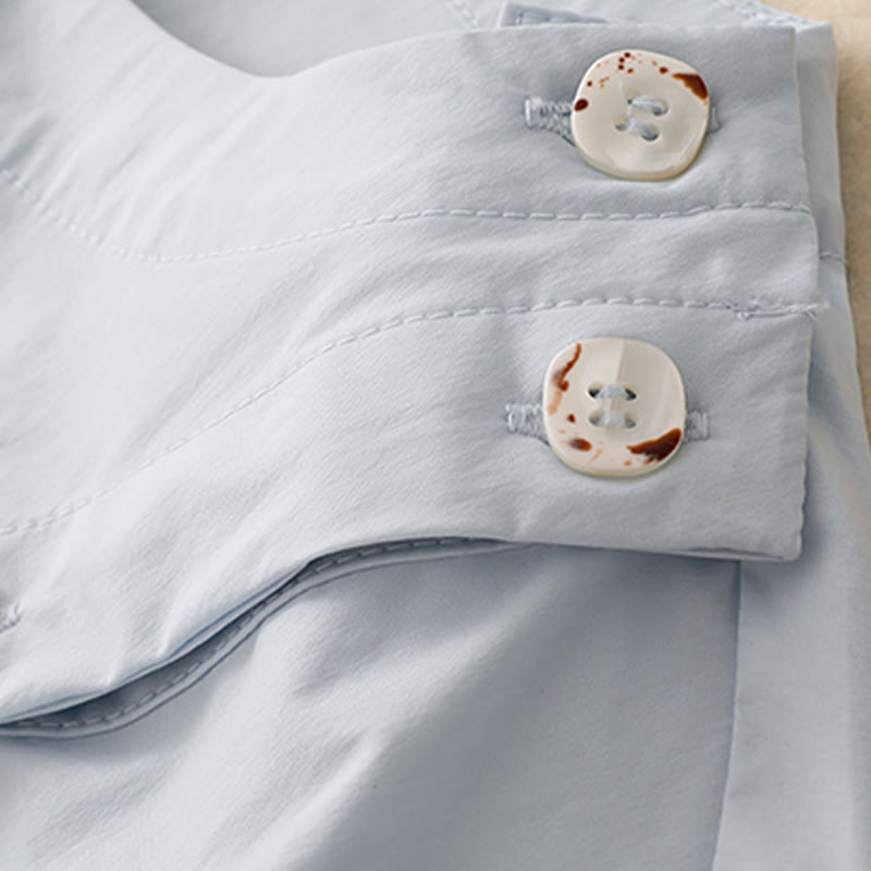 Buddha Stones 2pcs Irregular Button Half Sleeve Shirt Skirt With Pockets Cotton Clothing Women's Set - image 5