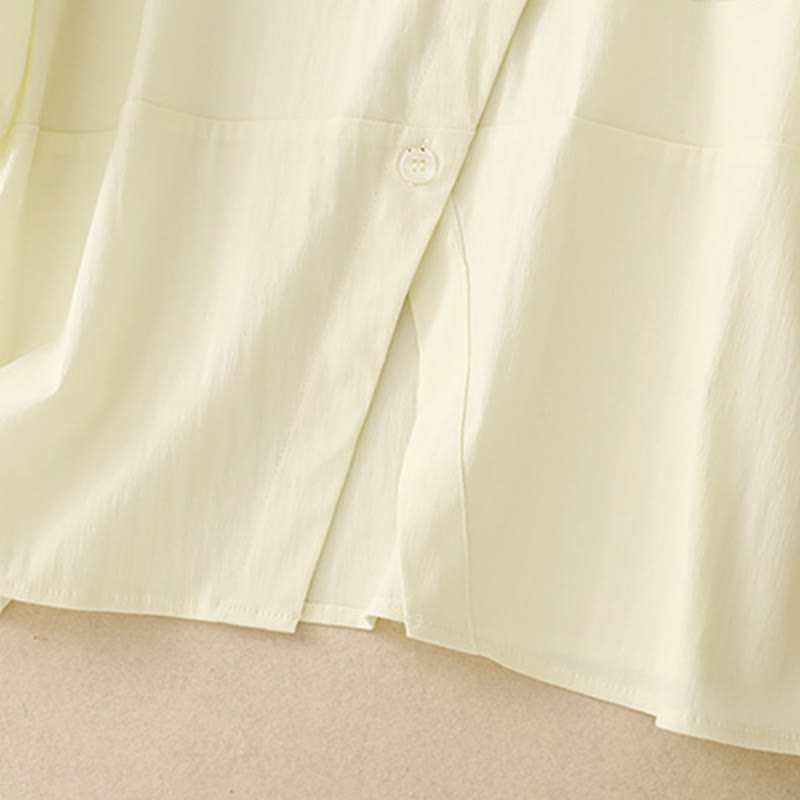 Buddha Stones 2pcs Irregular Button Half Sleeve Shirt Skirt With Pockets Cotton Clothing Women's Set - image 24
