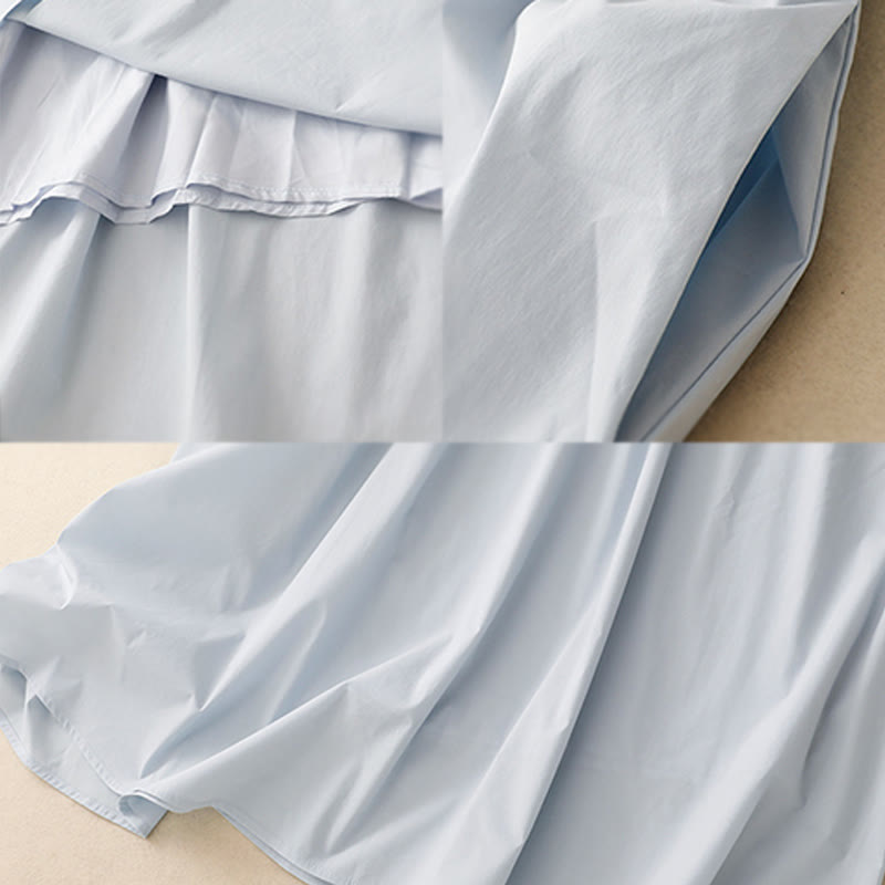 Buddha Stones 2pcs Irregular Button Half Sleeve Shirt Skirt With Pockets Cotton Clothing Women's Set - image 12