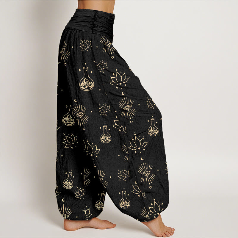 Buddha Stones Casual Lotus Eye Of Horus Pattern Women's Elastic Waist Harem Pants - image 1