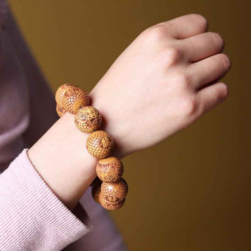 Buddha Stones Carving Sandalwood Dragon Keep Away Evil Spirits Bracelet - image 3