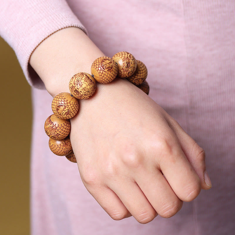 Buddha Stones Carving Sandalwood Dragon Keep Away Evil Spirits Bracelet - image 2