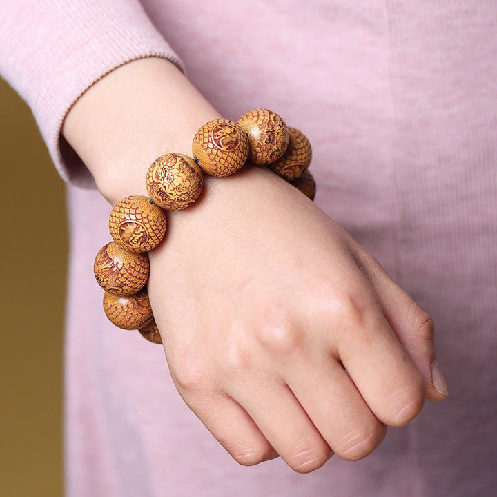 Buddha Stones Carving Sandalwood Dragon Keep Away Evil Spirits Bracelet - image 2