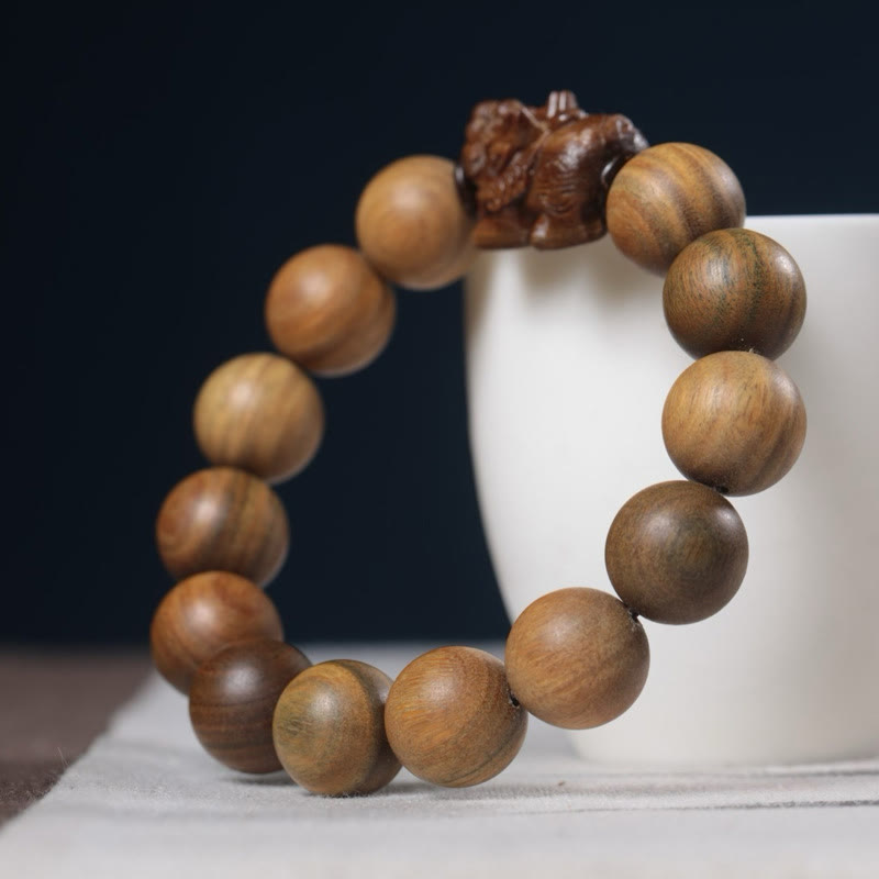 Buddha Stones Green Sandalwood Pixiu Attract Wealth Bracelet - image 1