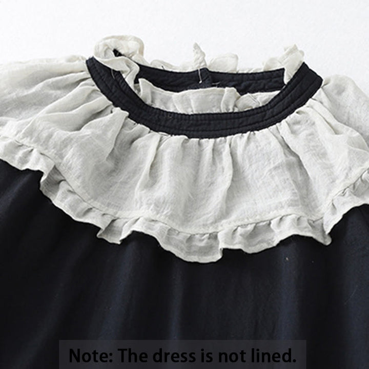 Buddha Stones Ruffled Lace Patchwork Design Puff Long Sleeve Cotton Midi Dress With Pockets - image 11