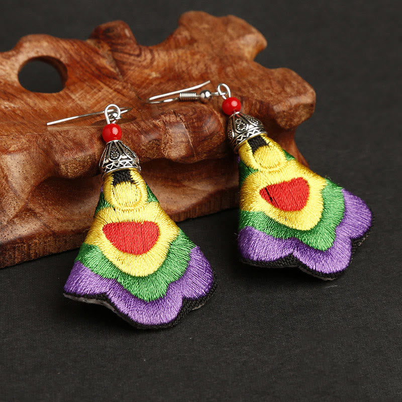 Buddha Stones Handmade Colorful Yi Embroidery Harmony Earrings - Outermost Color-Purple(Alloy Posts) - image 1
