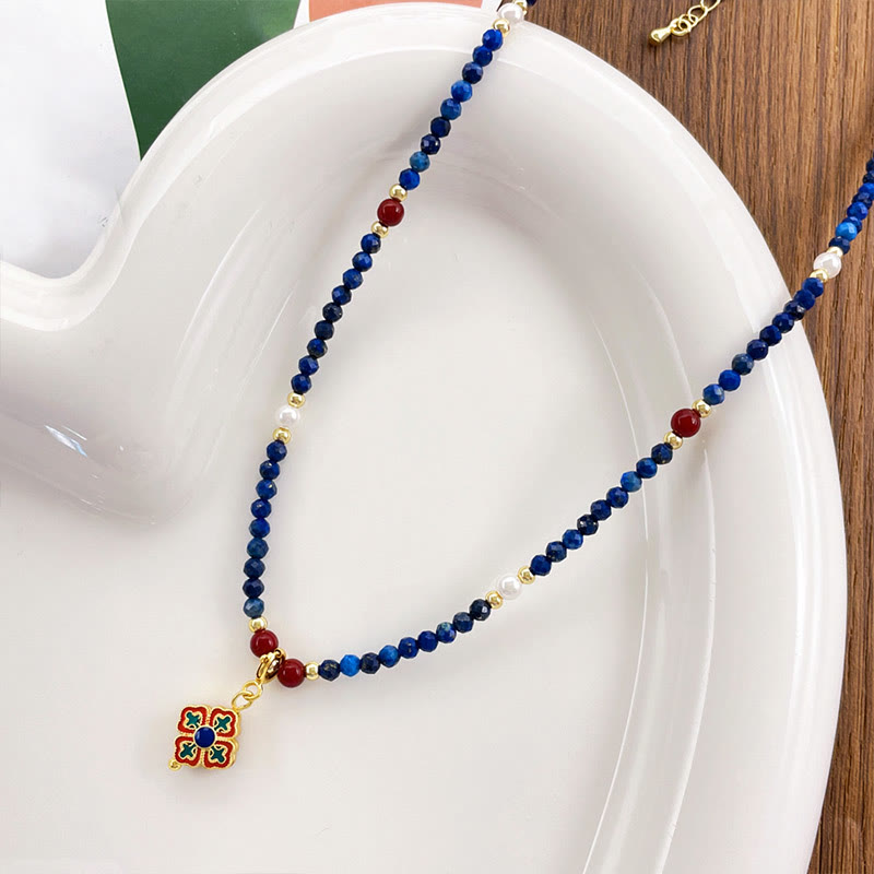 Buddha Stones Lazurite Lapis Lazuli Pearl Positive Necklace Pendant - image 6