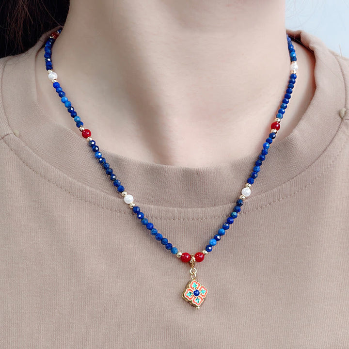 Buddha Stones Lazurite Pearl Positive Necklace Pendant - image 4