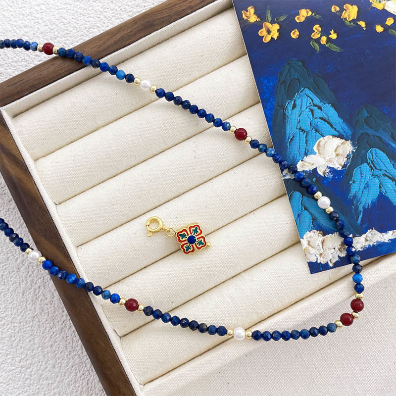 Buddha Stones Lazurite Pearl Positive Necklace Pendant - image 2