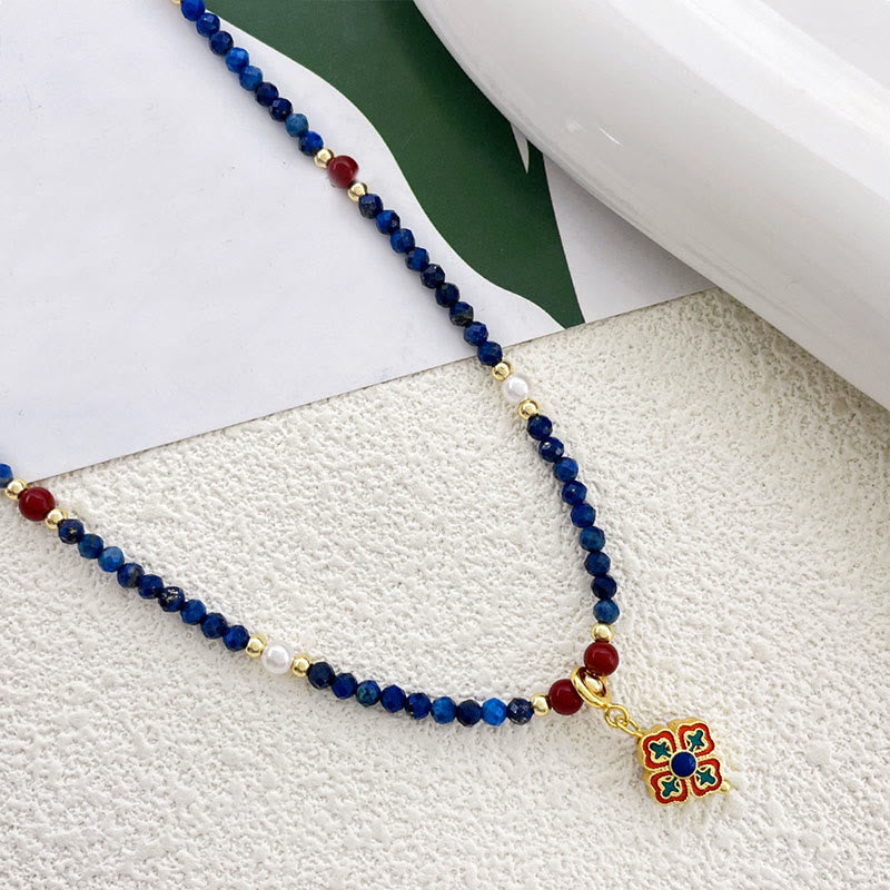 Buddha Stones Lazurite Lapis Lazuli Pearl Positive Necklace Pendant - image 1