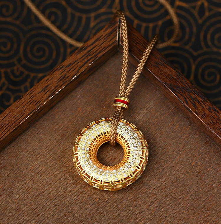 Buddha Stones Copper Coin Pattern Peace Buckle Copper Auspicious Necklace Pendant - image 1